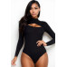 Front Cutout Long Sleeve Bodysuit - CC-WH2000578