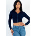 French Terry Crop Zip Up Hoodie
