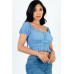 Casual Ruched Puff Sleeve Ribbed Knit Solid Top