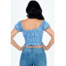 Casual Ruched Puff Sleeve Ribbed Knit Solid Top