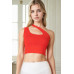 Ribbed One Shoulder Cross Strap Crop Top