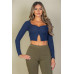Ribbed Button Front Split Long Sleeve Top