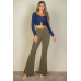 Ribbed Button Front Split Long Sleeve Top