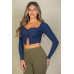 Ribbed Button Front Split Long Sleeve Top