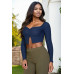 Ribbed Button Front Split Long Sleeve Top