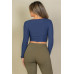 Ribbed Button Front Split Long Sleeve Top