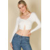 Ribbed Button Front Split Long Sleeve Top