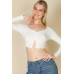 Ribbed Button Front Split Long Sleeve Top