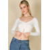 Ribbed Button Front Split Long Sleeve Top