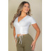 Ribbed Ruched Drawstring Surplice Top