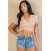 Ribbed Ruched Drawstring Surplice Top