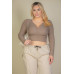 Plus Size Ribbed Wrap Front Long Sleeve Top