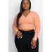 Plus Size Ribbed Wrap Front Long Sleeve Top