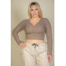 Plus Size Ribbed Wrap Front Long Sleeve Top