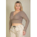 Plus Size Ribbed Wrap Front Long Sleeve Top