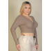 Plus Size Ribbed Wrap Front Long Sleeve Top