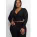 Plus Size Ribbed Wrap Front Long Sleeve Top