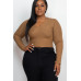 Plus Size Ribbed Wrap Front Long Sleeve Top