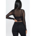 Sexy Sheer Mesh Long Sleeve Crop Top