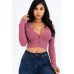 Ribbed Long Sleeve Snap Button Down Crop Top
