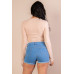 Ribbed Long Sleeve Snap Button Down Crop Top