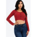 Ribbed Long Sleeve Snap Button Down Crop Top