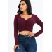 Ribbed Long Sleeve Snap Button Down Crop Top