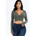 Ribbed Long Sleeve Snap Button Down Crop Top