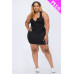 Plus Size Ribbed Split Neck Tank Mini Dress