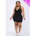 Plus Size Ribbed Split Neck Tank Mini Dress