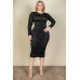 Plus Size Ruched Long Sleeve Midi Dress