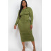 Plus Size Ruched Long Sleeve Midi Dress