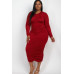 Plus Size Ruched Long Sleeve Midi Dress