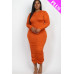Plus Size Ruched Long Sleeve Midi Dress