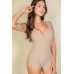 Solid Ribbed Slit Neckline Sleeveless Romper