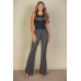 Wavy Print High Waist Flare Pants