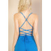 Ribbed Cowl Neck Backless Split Wide Leg Jumpsuit