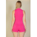 Ribbed Knit Sleeveless Button Front Romper