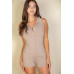 Ribbed Knit Sleeveless Button Front Romper