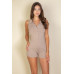 Ribbed Knit Sleeveless Button Front Romper