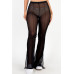 Poly Mesh Front Slit High Waist Flared Pants