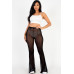 Poly Mesh Front Slit High Waist Flared Pants