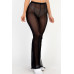 Poly Mesh Front Slit High Waist Flared Pants