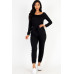 Tie Waist Long Sleeve Jumpsuit