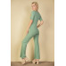 French Terry Short Sleeve Flare Jumpsuit