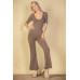French Terry Short Sleeve Flare Jumpsuit