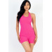 Ribbed Halter Neck Backless Romper