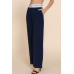 Contrast Waistband Straight Long Pants