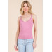 Ribbed V-neck Lace Trim With Strap Tank Top