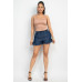 Smocked Waist Ruffled Denim Shorts
